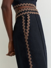 Reiss Navy/Brown Mila Linen Wave-Trim Wide-Leg Trousers - Image 5 of 7