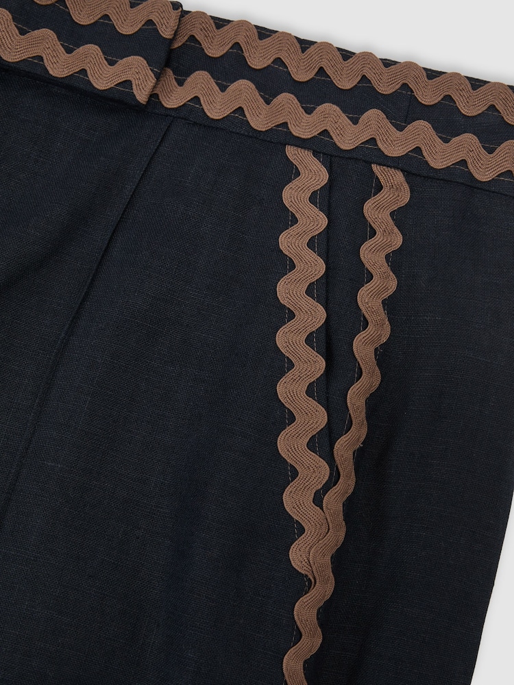 Reiss Navy/Brown Mila Linen Wave-Trim Wide-Leg Trousers - Image 7 of 7 Reiss Navy/Brown Mila Linen Wave-Trim Wide-Leg Trousers - Image 7 of 7