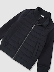 Reiss Navy Flintoff Quilted Hybrid Zip-Front Jacket - Image 1 of 3