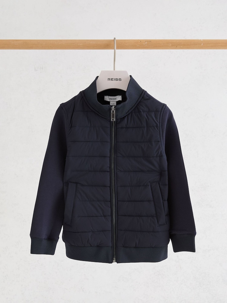 Reiss Navy Flintoff Quilted Hybrid Zip-Front Jacket - Image 2 of 3