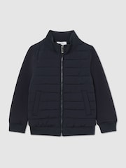 Reiss Navy Flintoff Quilted Hybrid Zip-Front Jacket - Image 3 of 3
