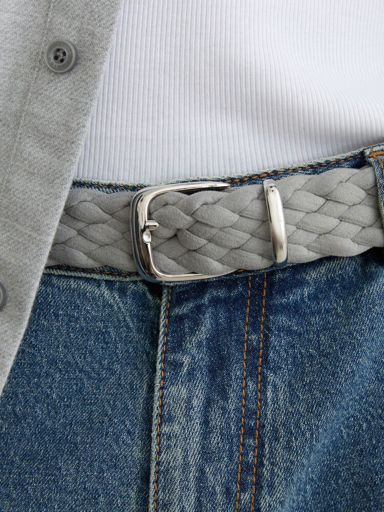Reiss Soft Grey Jesse Suede Woven Belt - Image 5 of 5