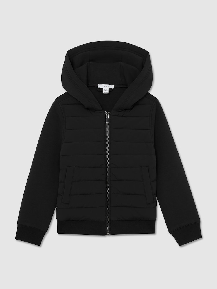 Reiss Black Taylor Hybrid Zip-Through Hooded Jacket - Image 1 of 3
