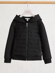 Reiss Black Taylor Hybrid Zip-Through Hooded Jacket - Image 2 of 3