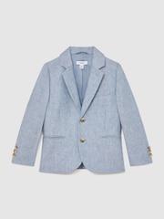 Reiss Soft Blue Atlantic J 3-9 yrs Linen Single-Breasted Tailored Blazer - Image 1 of 3