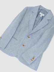 Reiss Soft Blue Atlantic J 3-9 yrs Linen Single-Breasted Tailored Blazer - Image 3 of 3