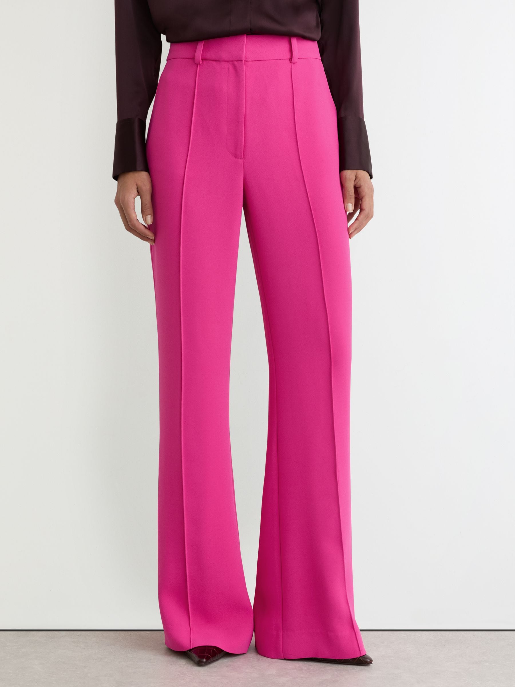 Buy Reiss Bright Pink Skye Petite Seam-Detail Flared Trousers from