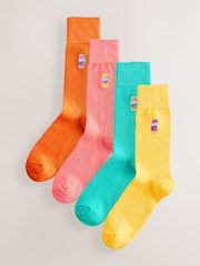 Orange/Yellow/Pink Fanta Embroidered Socks 4 Pack - Image 1 of 8