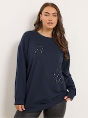 Yours Curve Blue Slash Animal Sweatshirt - Image 1 of 5