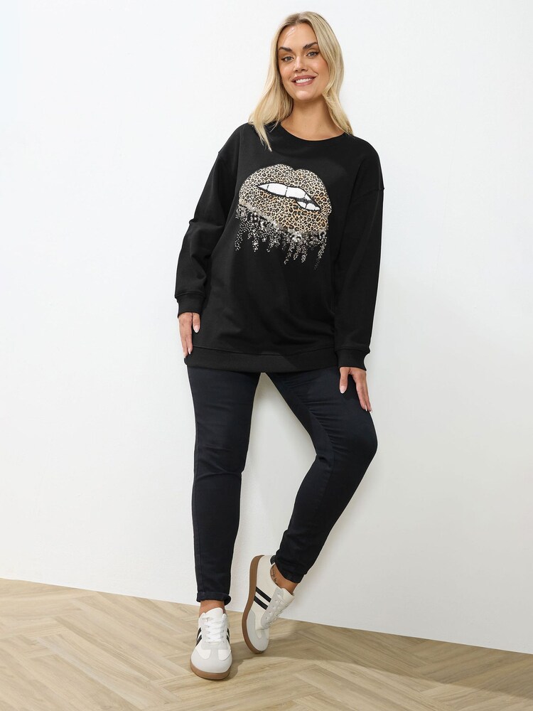 Yours Curve Black Chrome Embellished Sweatshirt - Image 2 of 5
