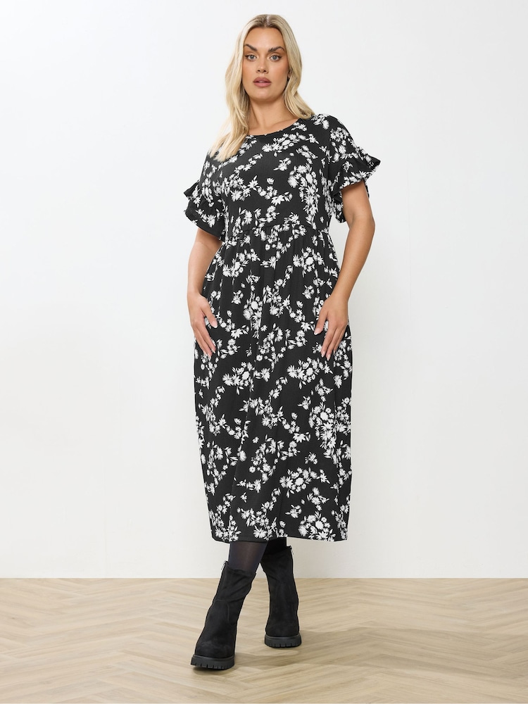 Yours Curve Black Frilled Sleeve Dress - Image 1 of 5 Yours Curve Black Frilled Sleeve Dress - Image 1 of 5