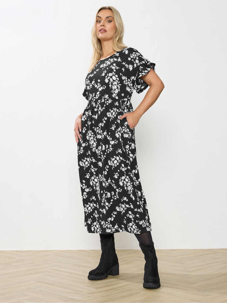 Yours Curve Black Frilled Sleeve Dress - Image 2 of 5 Yours Curve Black Frilled Sleeve Dress - Image 2 of 5
