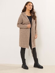 Natural - Yours Curve Soft Touch Hooded Ribbed Cardigan - Imagen 1 de 5