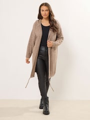 Natural - Yours Curve Soft Touch Hooded Ribbed Cardigan - Imagen 2 de 5