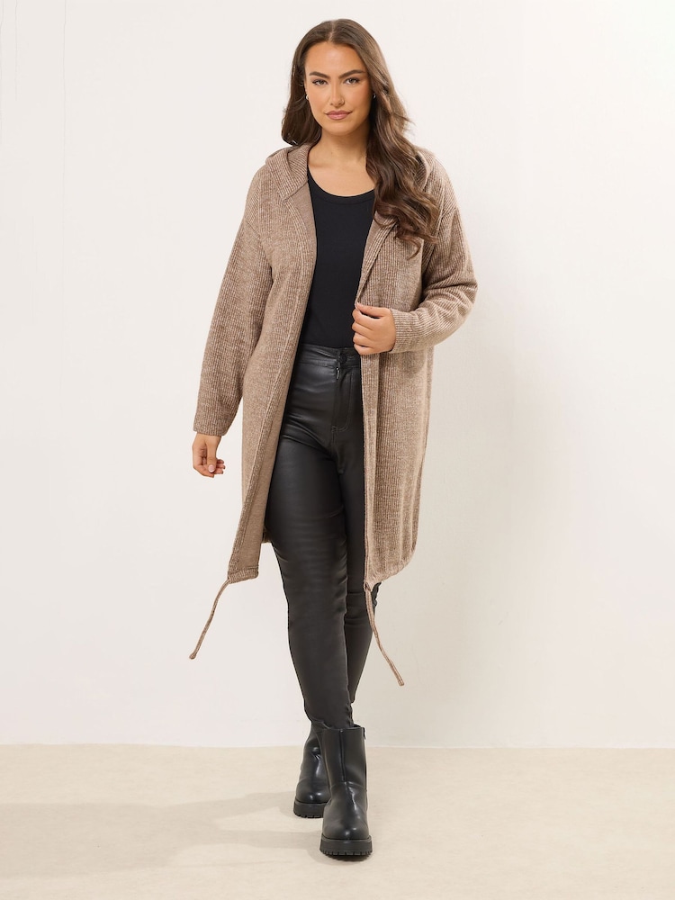 Natural - Yours Curve Soft Touch Hooded Ribbed Cardigan - Imagen 2 de 5