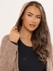 Natural - Yours Curve Soft Touch Hooded Ribbed Cardigan - Imagen 4 de 5