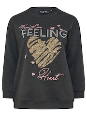 Yours Curve Grey Heart Detail Sweatshirt - Image 4 of 4
