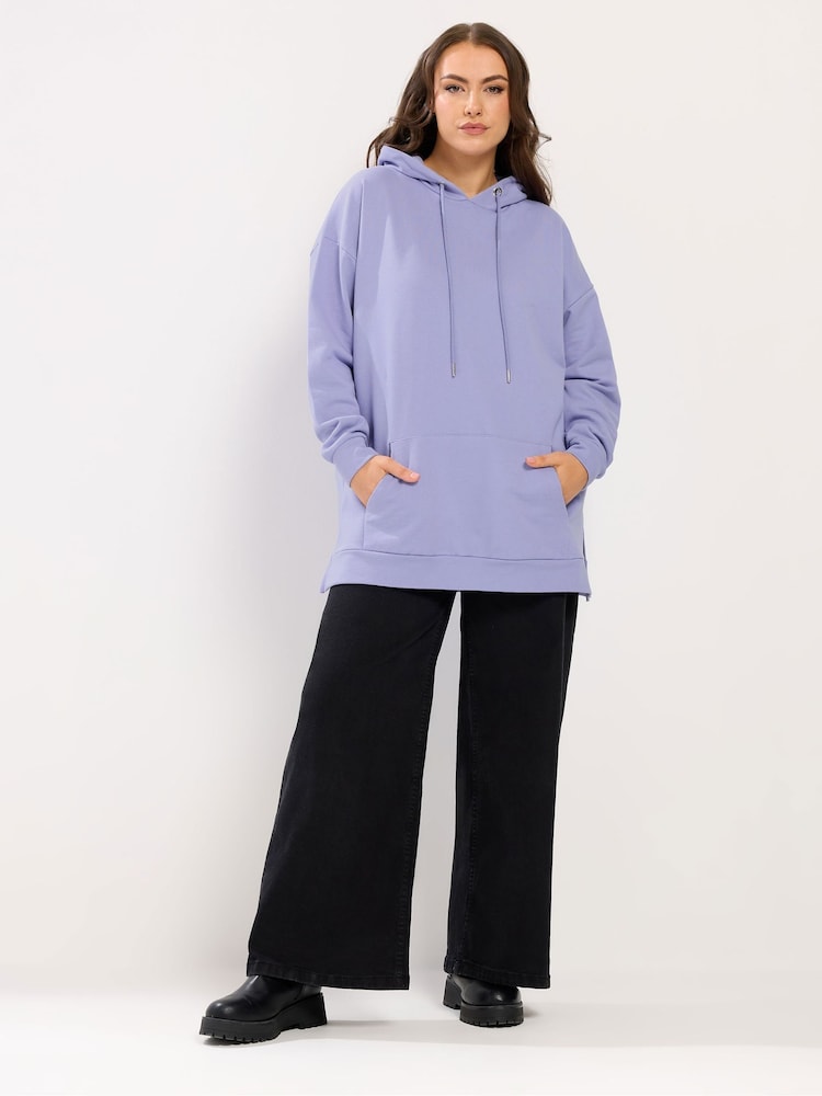 Yours Curve Purple Pocket Detail Hoodie - Image 2 of 5 Yours Curve Purple Pocket Detail Hoodie - Image 2 of 5