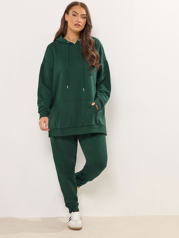 Yours Curve Green Pocket Detail Hoodie - Image 2 of 5 Yours Curve Green Pocket Detail Hoodie - Image 2 of 5