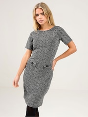 M&Co Grey Petite Jaquard Button Work Dress - Image 2 of 5