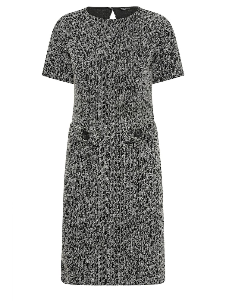 M&Co Grey Petite Jaquard Button Work Dress - Image 5 of 5 M&Co Grey Petite Jaquard Button Work Dress - Image 5 of 5