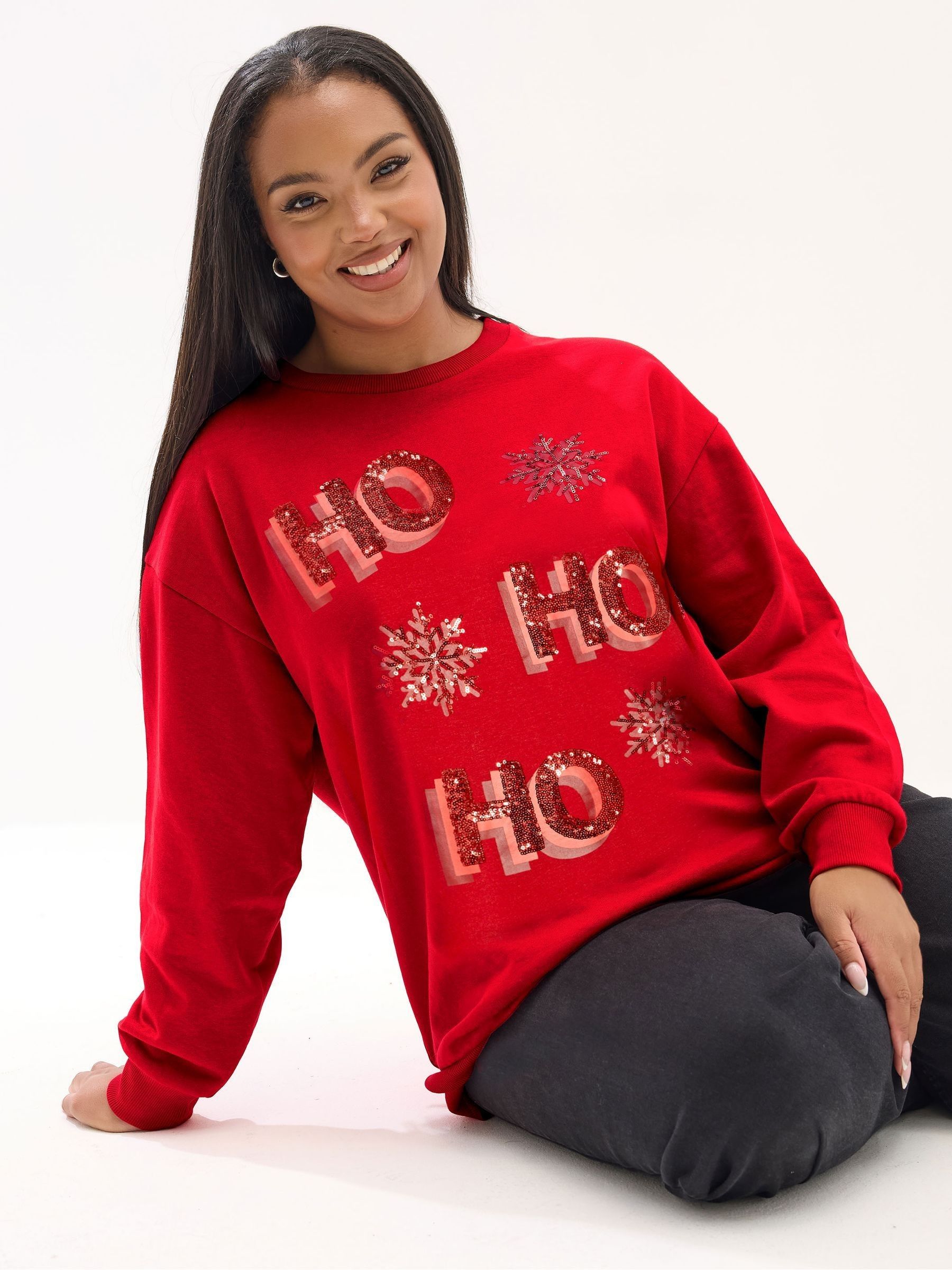 Buy Yours Curve Red Ho Ho Ho Novelty Sweatshirt from Next USA