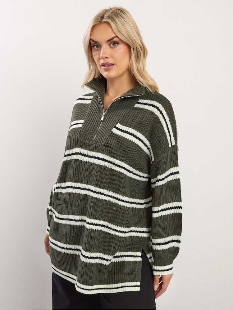 Yours Curve Green Quarter Zip Jumper - Image 1 of 5 Yours Curve Green Quarter Zip Jumper - Image 1 of 5