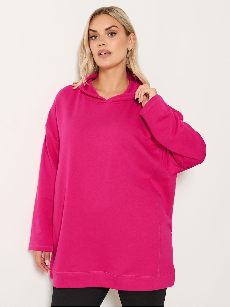 Yours Curve Pink Seamed Detail Hoodie - Image 1 of 5 Yours Curve Pink Seamed Detail Hoodie - Image 1 of 5