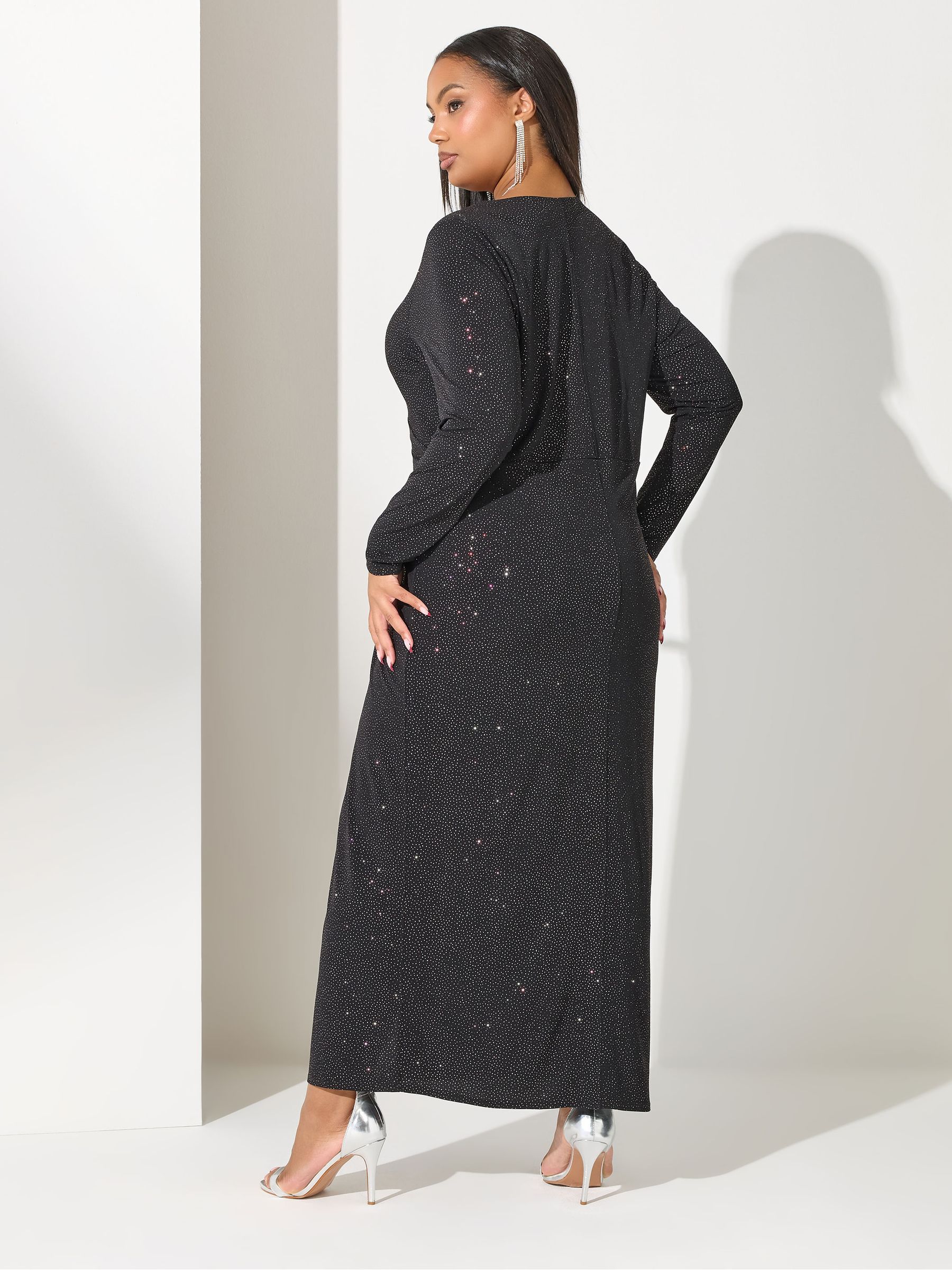 long flared sleeve dress Lace Flare Slit – AROLORA Embellishment_Lace Appliques Color:BLUE MULTI Gold Long Glitter Prom
