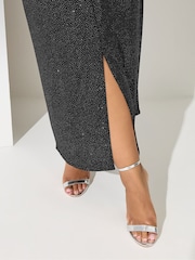 Yours Curve Black London Glitter Long Sleeve Knot Maxi Dress - Image 5 of 6