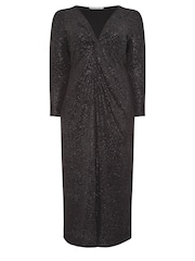 Yours Curve Black London Glitter Long Sleeve Knot Maxi Dress - Image 6 of 6