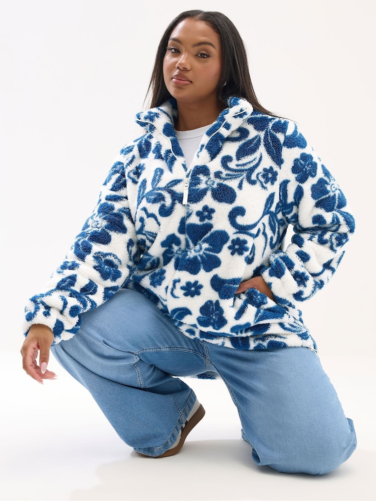 Yours Curve Blue Sherpa Borg Fleece - Image 1 of 6 Yours Curve Blue Sherpa Borg Fleece - Image 1 of 6