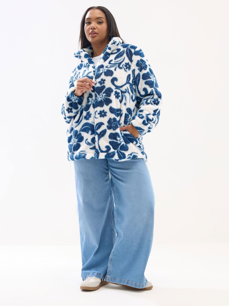 Yours Curve Blue Sherpa Borg Fleece - Image 2 of 6 Yours Curve Blue Sherpa Borg Fleece - Image 2 of 6