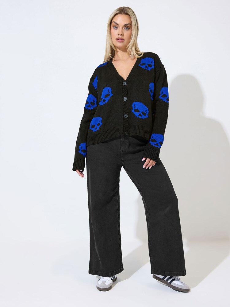 Yours Curve Blue Limited Skull Knitted Cardigan - Image 2 of 5
