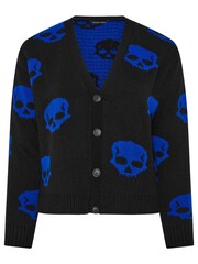 Yours Curve Blue Limited Skull Knitted Cardigan - Image 5 of 5