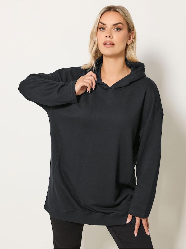 Yours Curve Black Seamed Detail Hoodie - Image 1 of 6 Yours Curve Black Seamed Detail Hoodie - Image 1 of 6