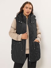 Yours Curve Black Quilted Gilet - Image 1 of 6