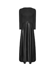 PixieGirl Petite Black Long Sleeve Mixed Satin Skirt Maxi Dress - Image 5 of 5