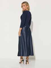 PixieGirl Petite Blue Long Sleeve Mixed Satin Skirt Maxi Dress - Image 3 of 5