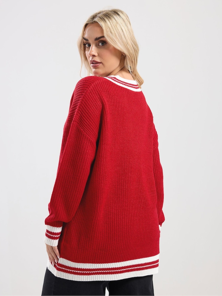 Yours Curve Red V Front Tennis Jumper - Image 2 of 5 Yours Curve Red V Front Tennis Jumper - Image 2 of 5