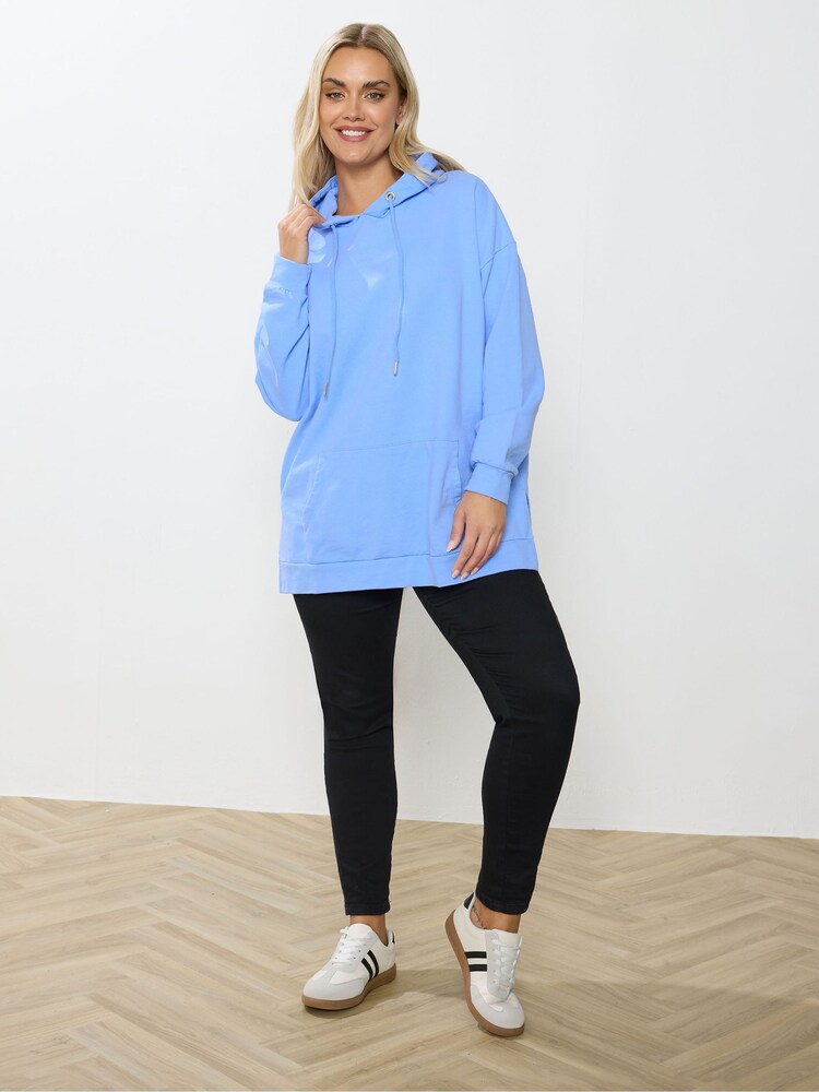 Yours Curve Blue Pocket Detail Hoodie - Image 2 of 5