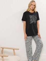 Long Tall Sally Black Short Sleeve Wide Leg Pyjamas Set - Image 1 of 5