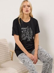 Long Tall Sally Black Short Sleeve Wide Leg Pyjamas Set - Image 3 of 5