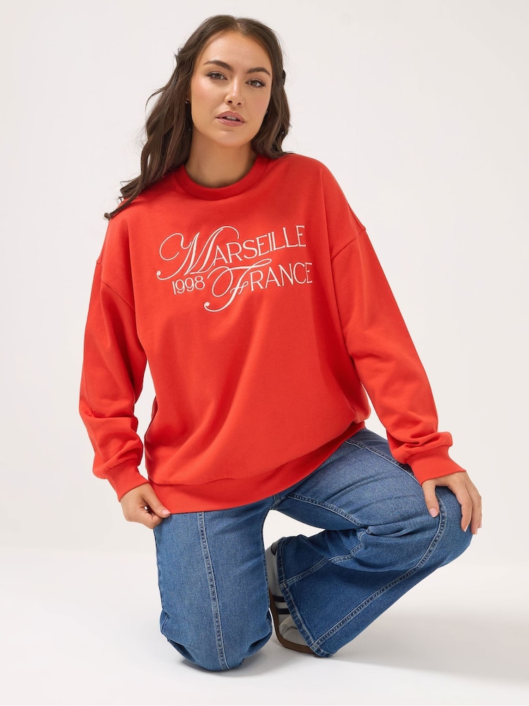 Yours Curve Red Embellished France Sweatshirt - Image 1 of 6 Yours Curve Red Embellished France Sweatshirt - Image 1 of 6