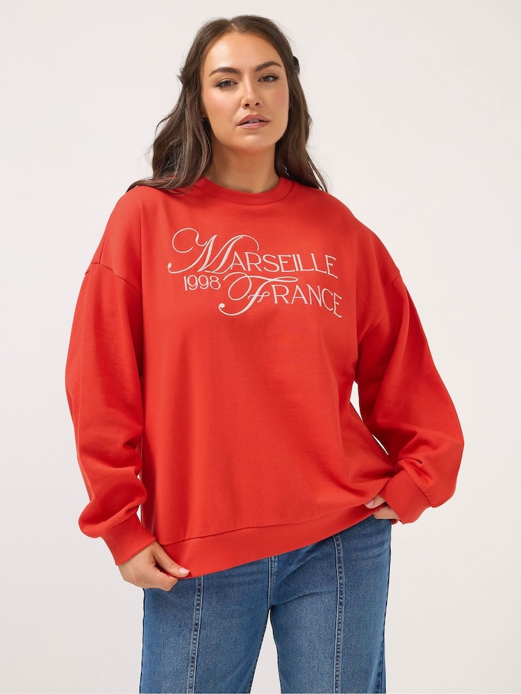 Yours Curve Red Embellished France Sweatshirt - Image 2 of 6 Yours Curve Red Embellished France Sweatshirt - Image 2 of 6