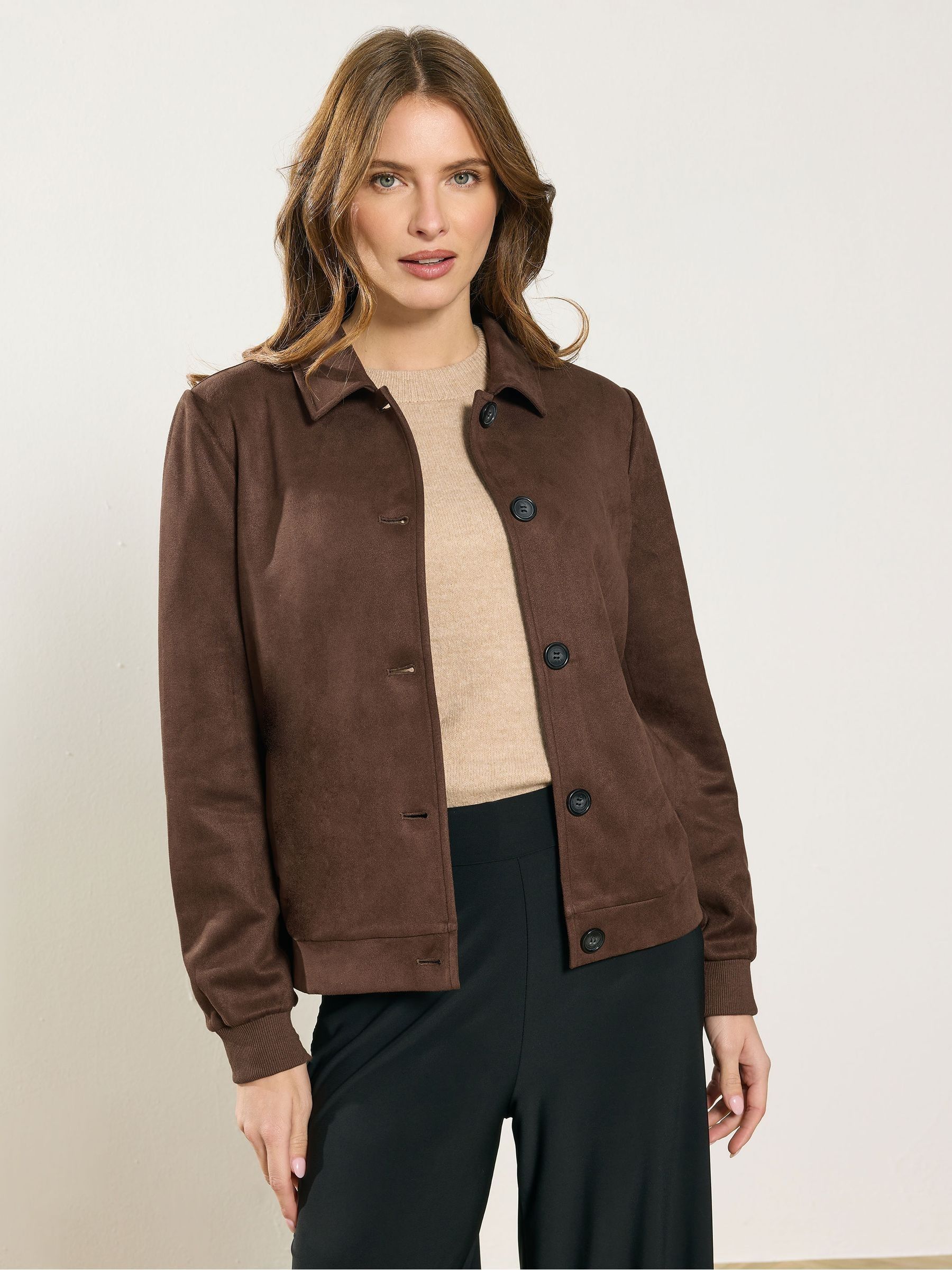 M&Co Women's Chocolate Button Up Faux Suede Jacket In Size 18 - Image 2