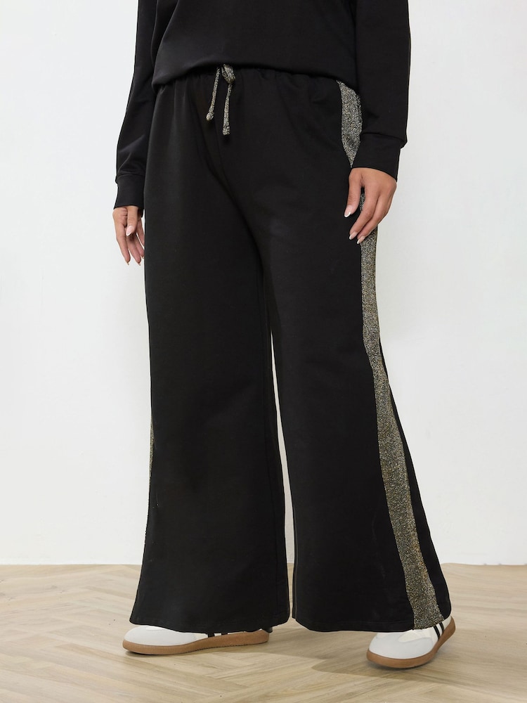 Yours Curve Black Shimmer Trim Joggers - Image 1 of 5