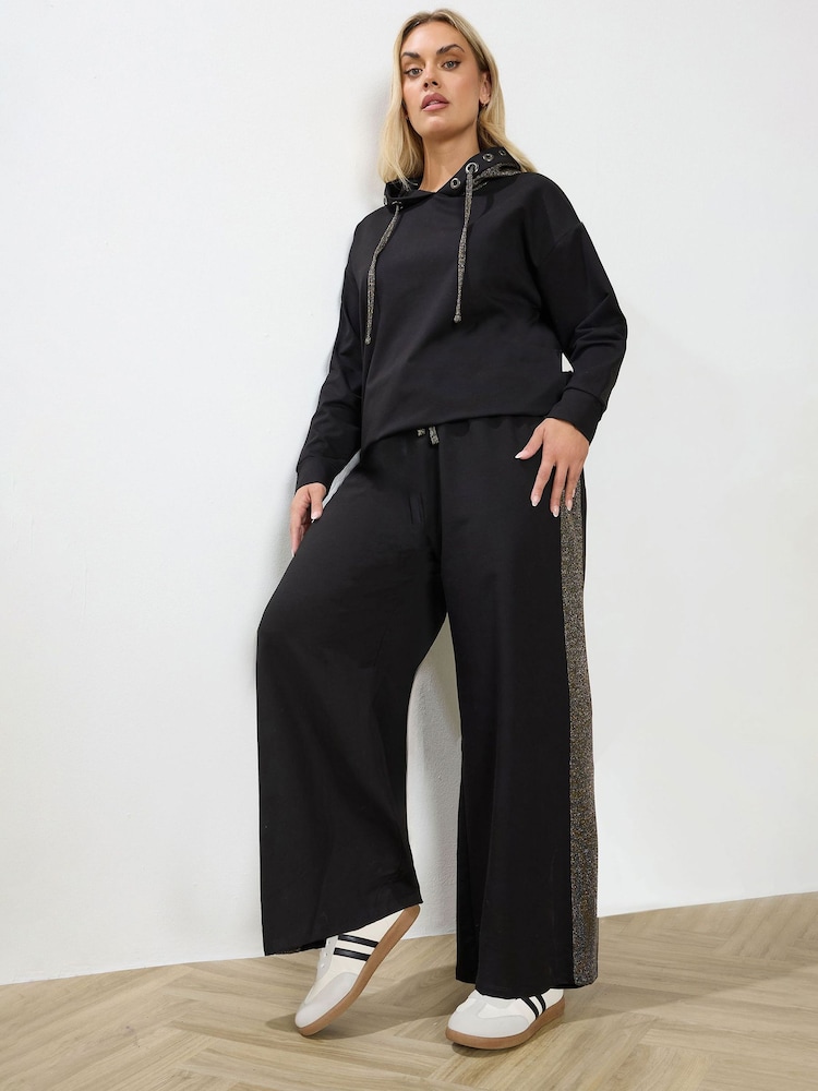 Yours Curve Black Shimmer Trim Joggers - Image 2 of 5