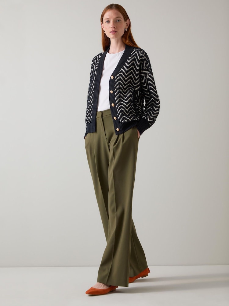 LK Bennett Black Dakota Zig Zag Print Cotton Loop Cardigan - Image 1 of 4 LK Bennett Black Dakota Zig Zag Print Cotton Loop Cardigan - Image 1 of 4