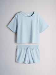 The Set 2 Pack Raglan T-shirt and Short Sweat Co-Ord Pale Blue - Image 1 of 5